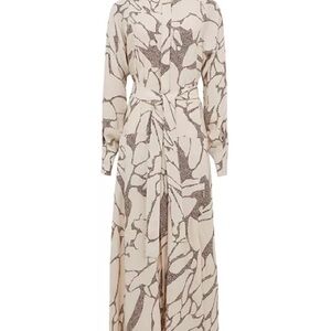 Reiss Cream and Brown Long Sleeve Dress